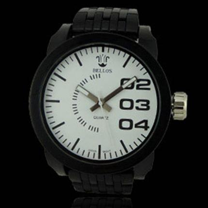 Grosse montre homme pas cher à la mode avec large bracelet en plastique noir