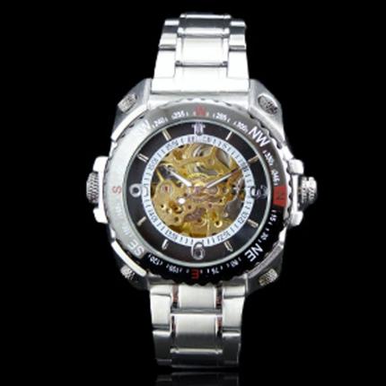 Montre homme automatique en acier avec mécanisme apparent doré