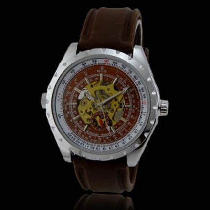 Montre automatique pas cher pour homme avec bracelet marron en silicone