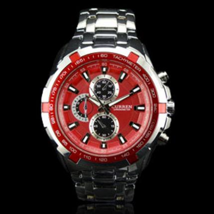 Montre pas cher en acier pour homme avec cadran rouge