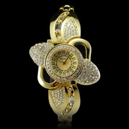 Montre originale pour femme en métal avec boitier en forme de fleur