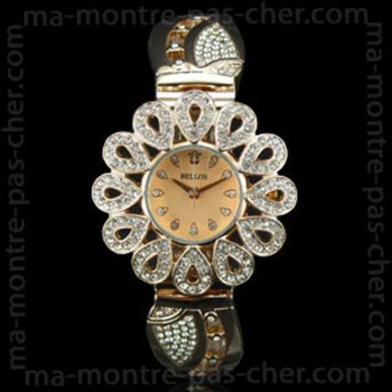 Montre femme doré rose avec boitier en forme de fleur