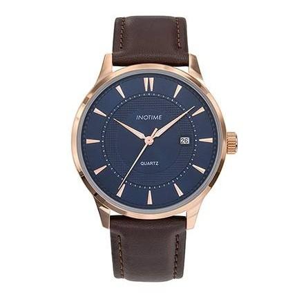 Montre pas cher homme doré rose avec bracelet cuir marron