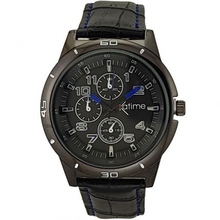 Montre tendance homme pas cher noire avec aiguilles bleues
