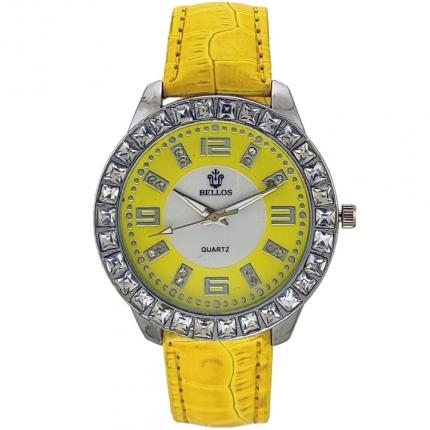 Montre femme jaune avec strass vendue à petit prix