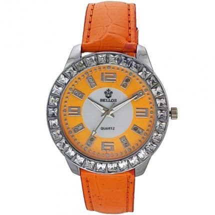 Montre fantaisie livraison gratuite avec bracelet orange en cuir