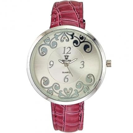 Montre femme fantaisie petit prix avec grand cadran orné de motifs argentés