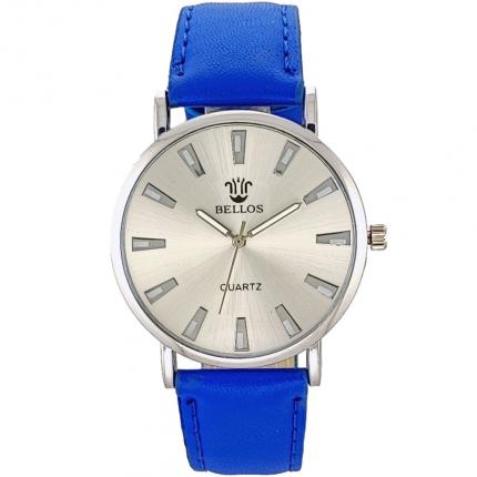 Montre femme cuir bleu avec cadran argenté épuré