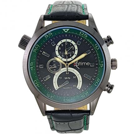 Montre homme cadran vert pas cher avec bracelet en cuir véritable