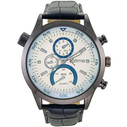 Montre homme dotée d un cadran sport avec aiguilles et d un beau bracelet noir en cuir