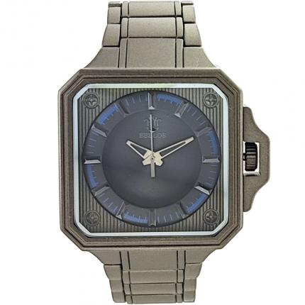 Montre homme acier gris foncé avec cadran carré ultra tendance et original