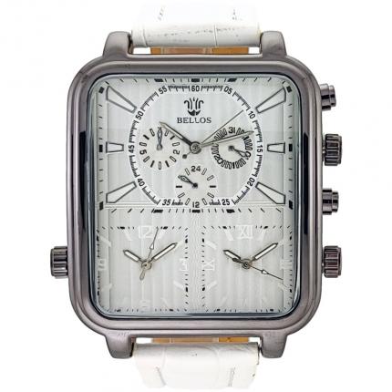 Grosse montre rectangulaire homme blanche avec 3 cadrans