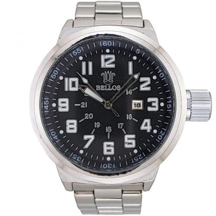 Montre homme gros cadran en acier argenté avec la date