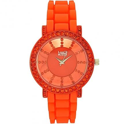 Montre femme bracelet silicone rouge avec cadran orné de strass