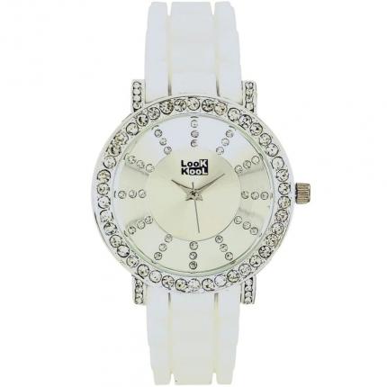 Montre femme fantaisie blanche avec strass