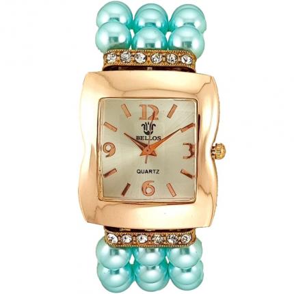 Montre fantaisie femme originale avec bracelet en perles de couleur turquoises