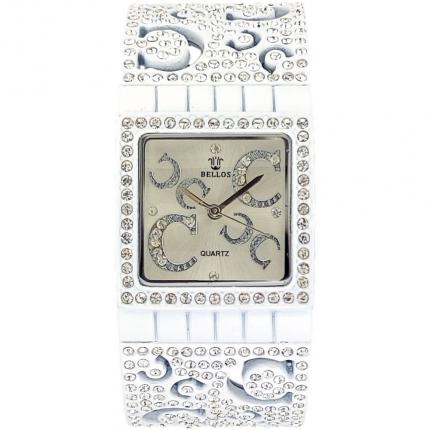 Montre femme carrée blanche en métal avec strass
