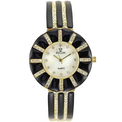 Montre bijou femme noire et or