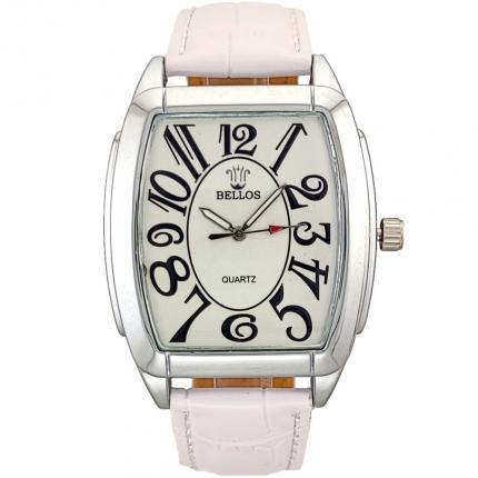 Montre rectangulaire tonneau homme avec bracelet en cuir blanc