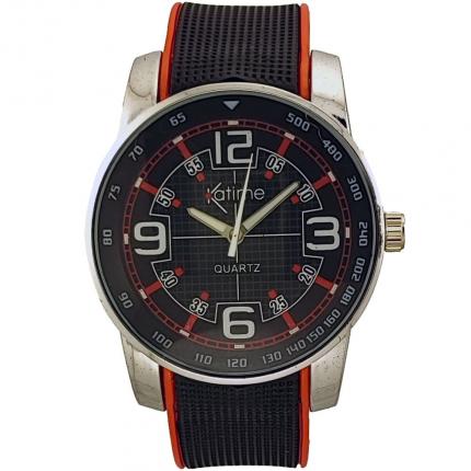 Montre homme petit prix avec bracelet en plastique noir et rouge