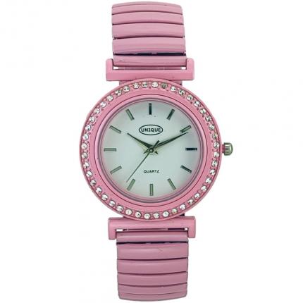 Montre bracelet élastique femme rose en métal