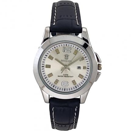 Montre femme bracelet en cuir noir avec dateur