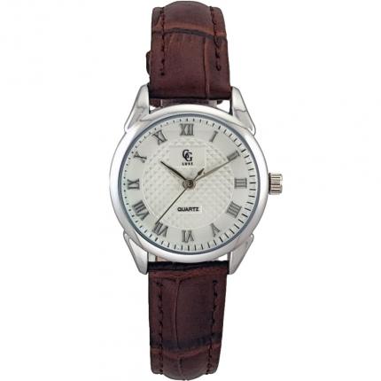 Petite montre chiffres romains femme avec bracelet marron en cuir véritable